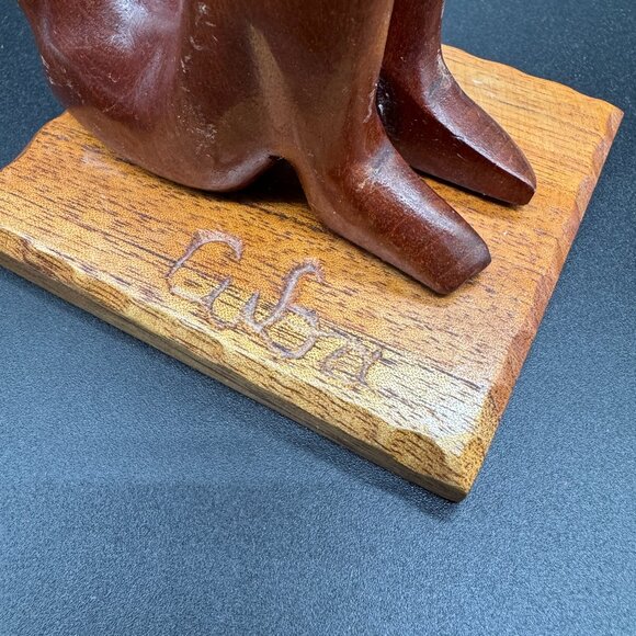 Wood African Inspired Sculpture Statue Man Sitting Eclectic Decor - Picture 7 of 9